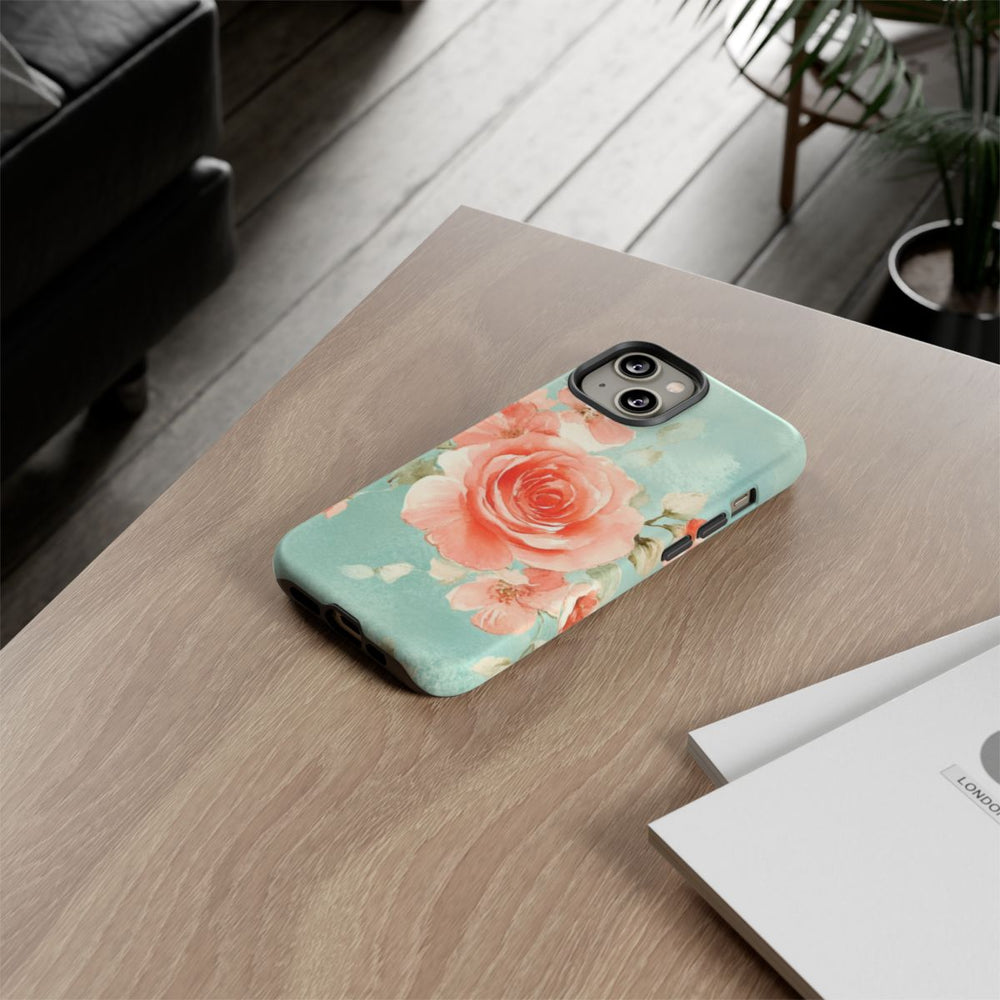 Aquarel Roze Rozen op Turquoise Achtergrond