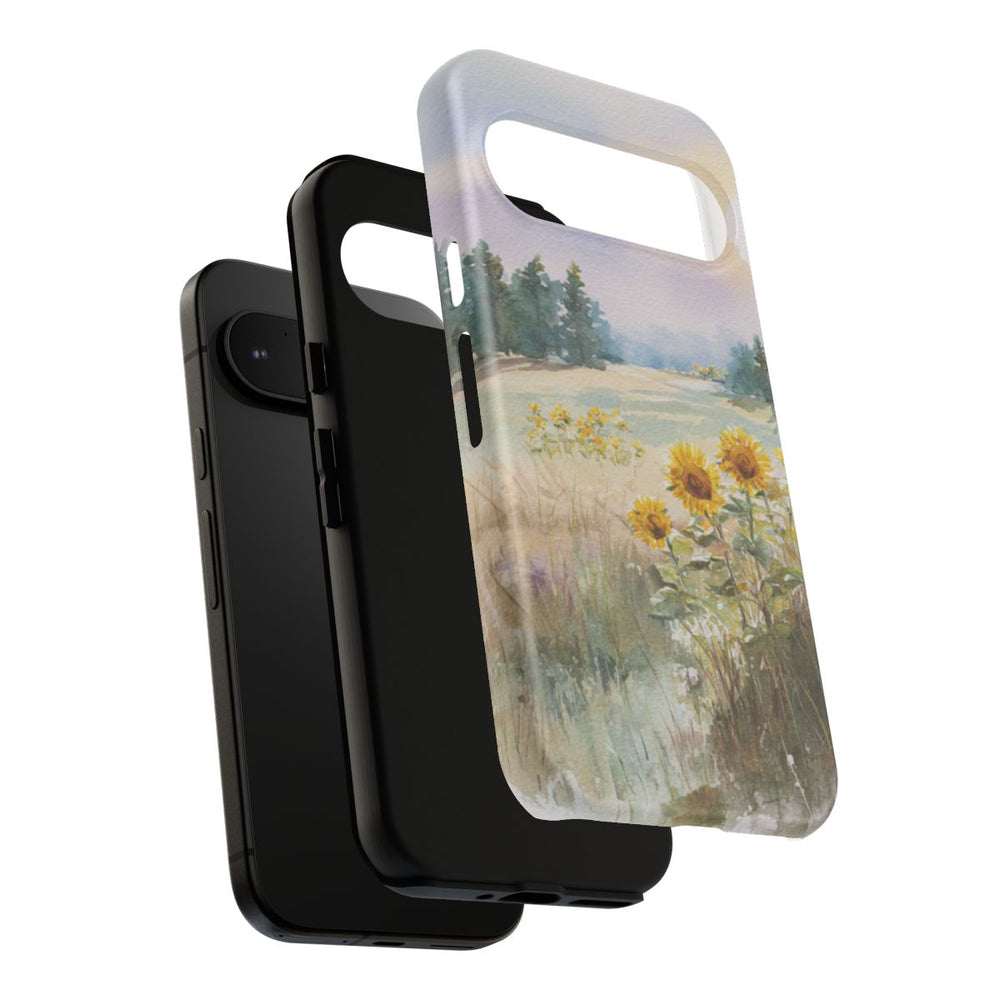 Zonnebloemen in een Pastelkleurig Landschap