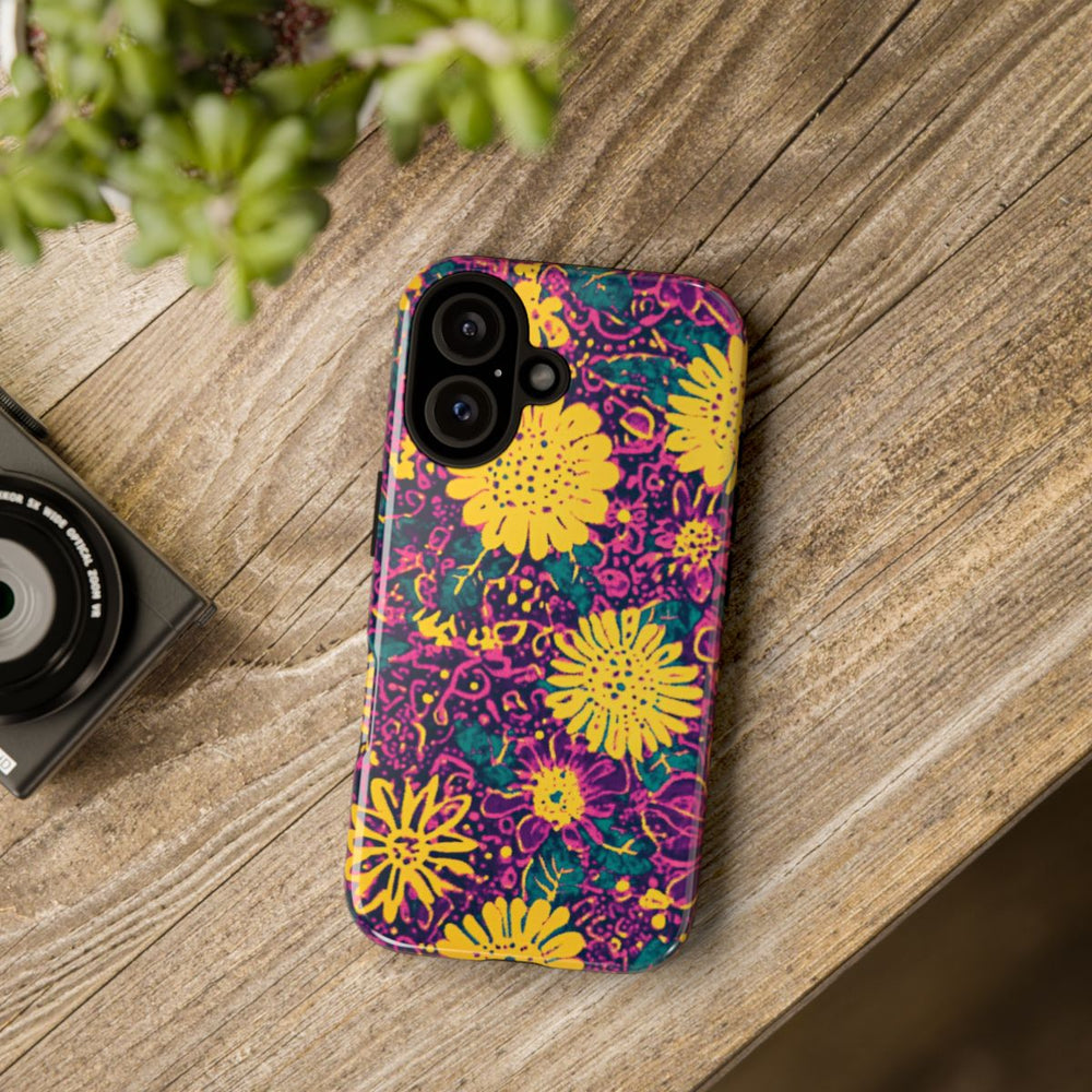 Gele en Paarse Bloemenprint