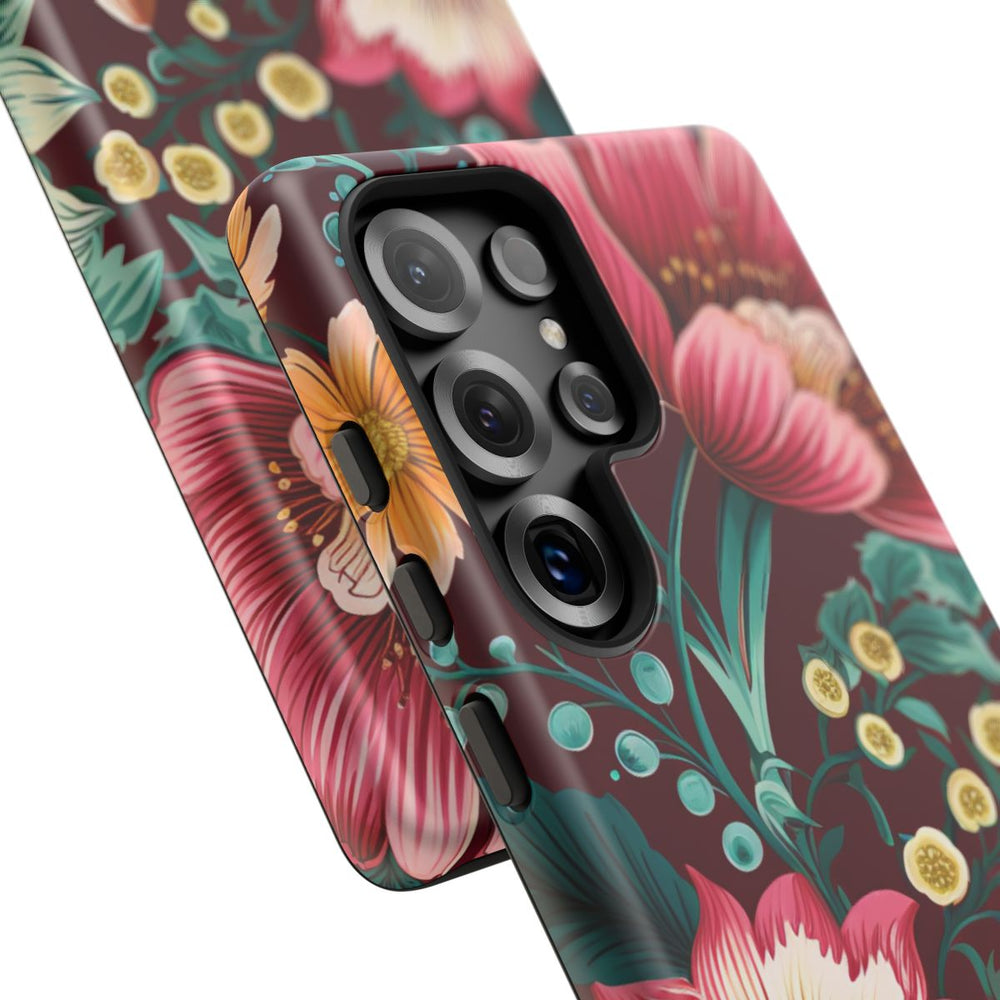 Botanisch Bloemenpatroon in Amber en Teal
