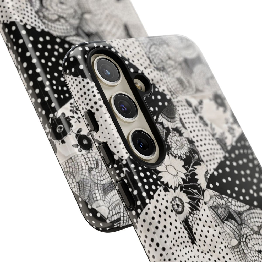 Zwart-Wit Patchwork met Bloemen en Stippen