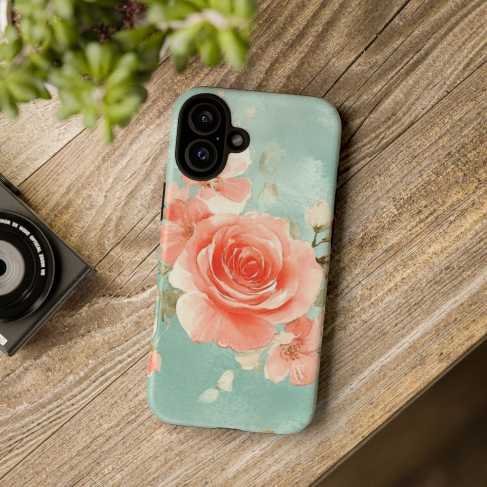 Aquarel Roze Rozen op Turquoise Achtergrond