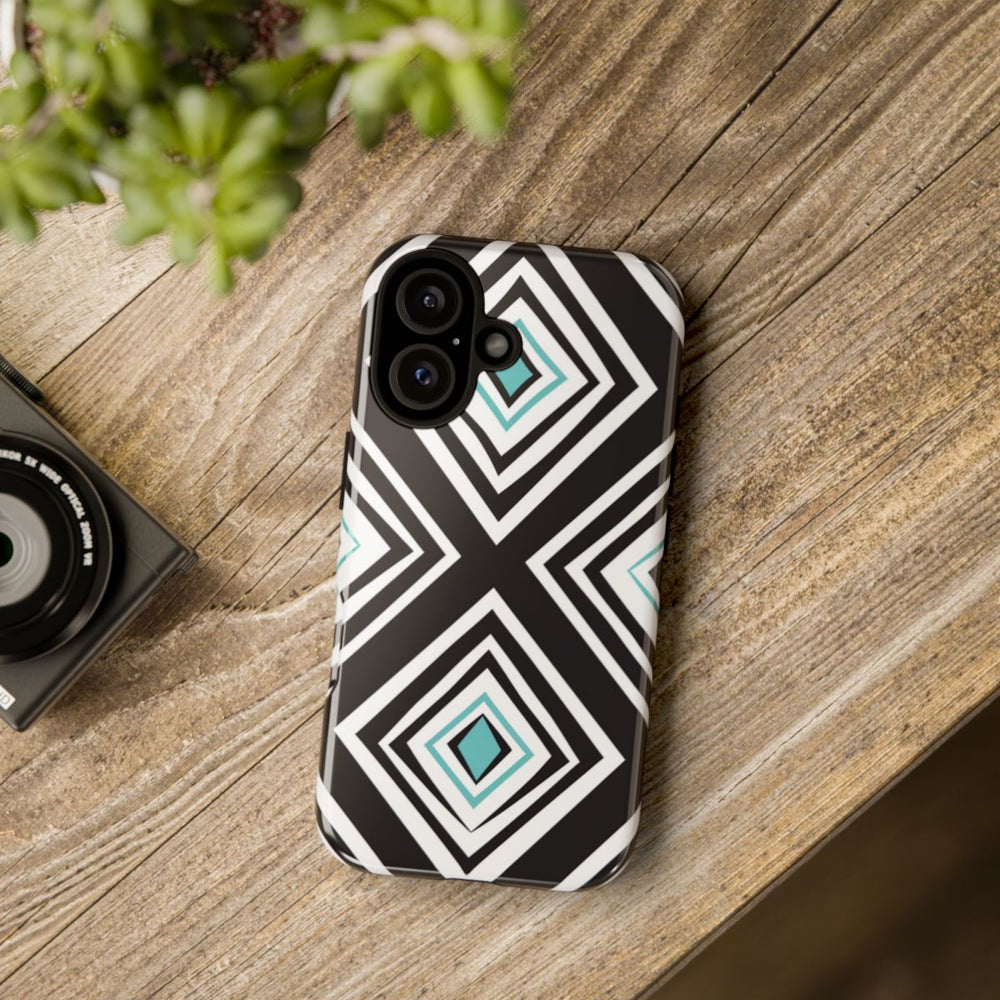 Geometrisch Zwart-Turquoise Diamantpatroon