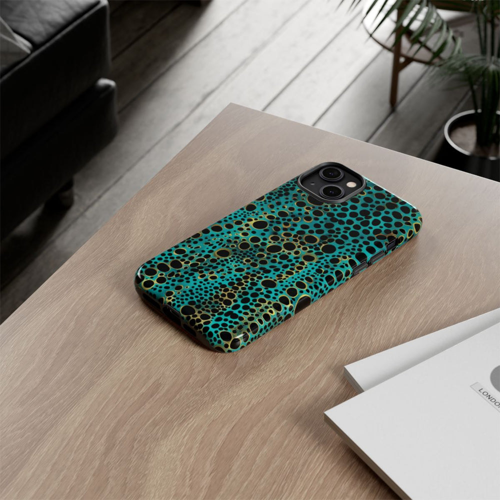 Turquoise en Zwart Abstract Stippenpatroon