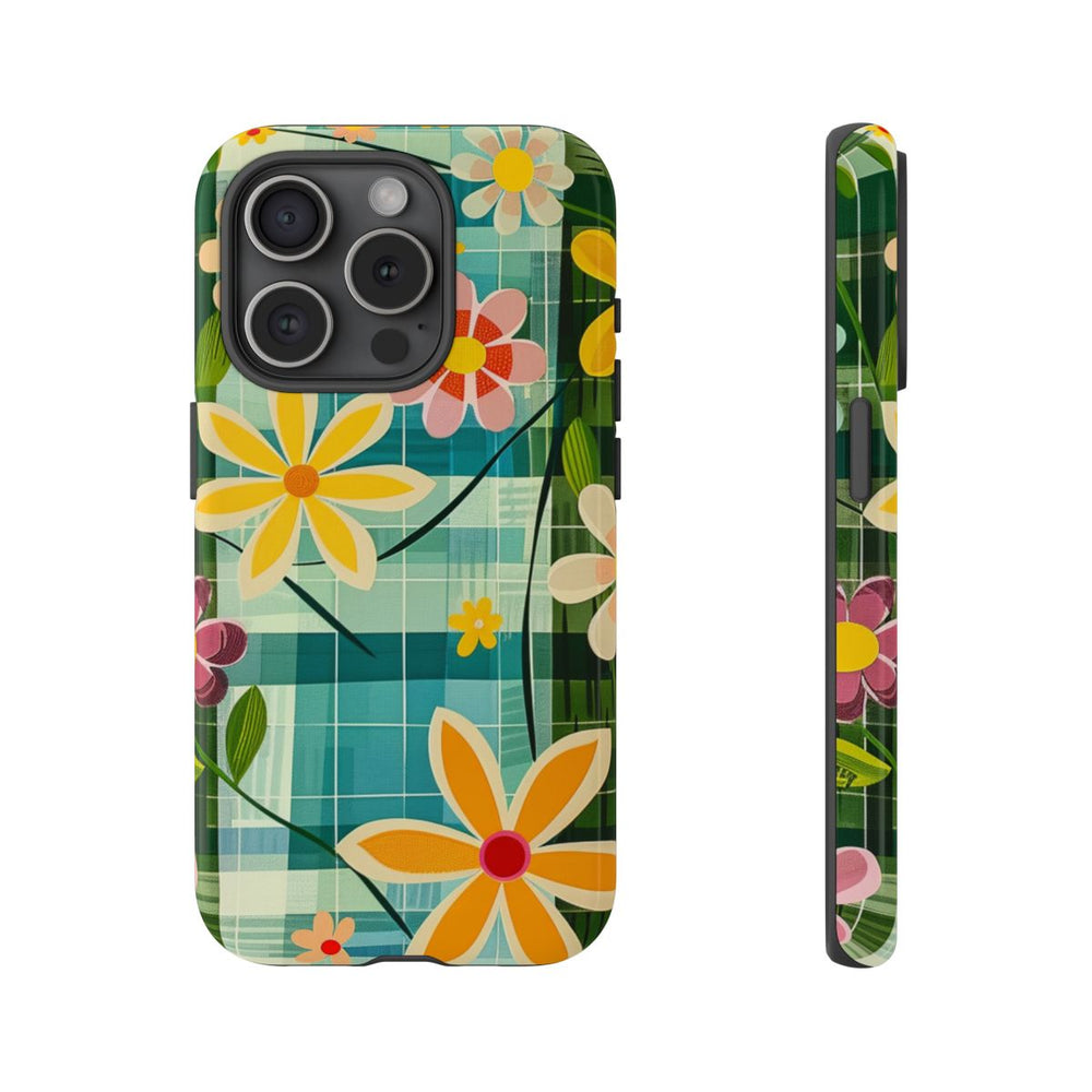 Kleurrijk Retro Bloemenpatroon op Blauwe Achtergrond