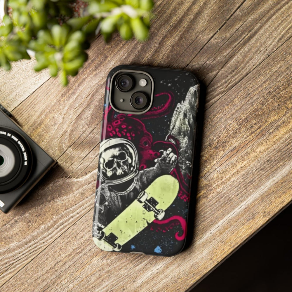 Schedel-Astronaut met Skateboard en Octopus