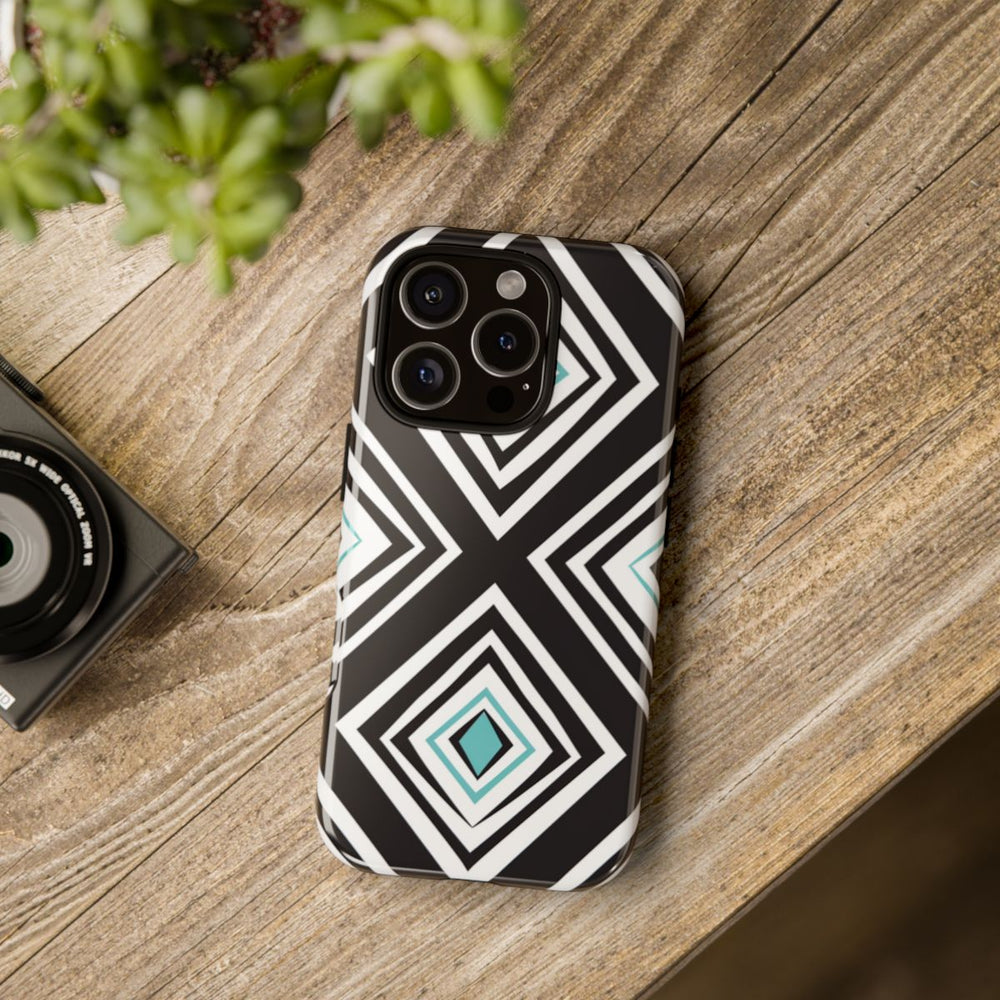 Geometrisch Zwart-Turquoise Diamantpatroon