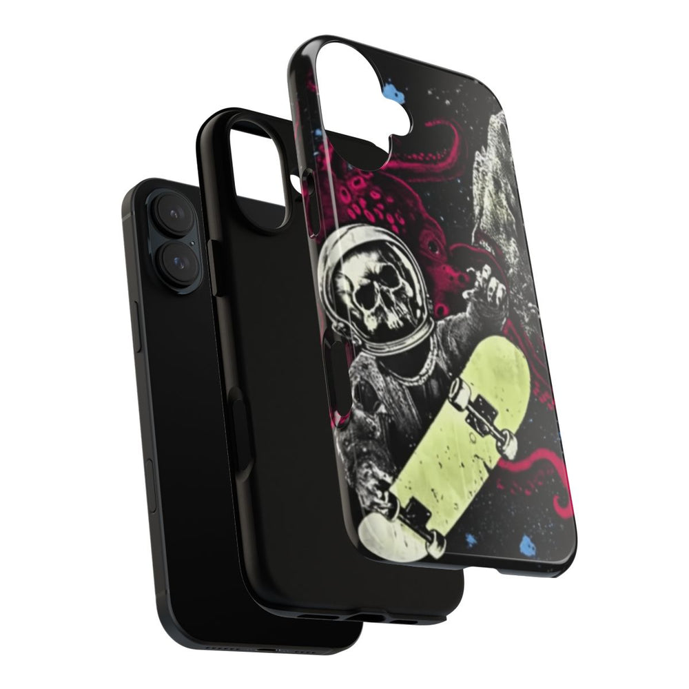Schedel-Astronaut met Skateboard en Octopus