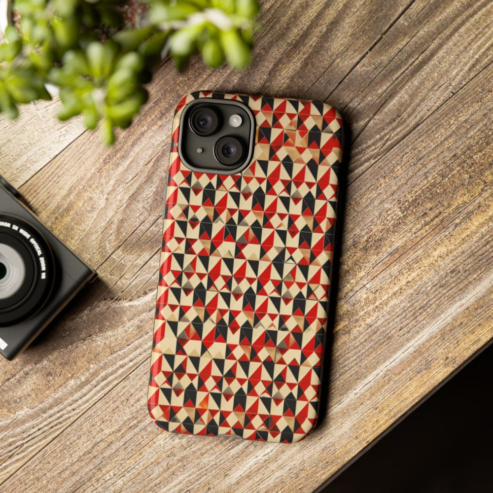 Geometrisch Abstract Patroon in Rood en Zwart