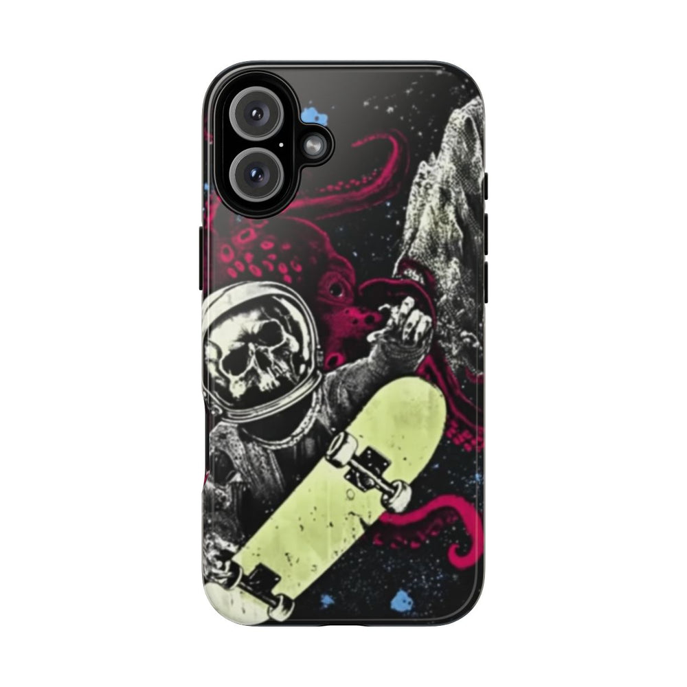 Schedel-Astronaut met Skateboard en Octopus