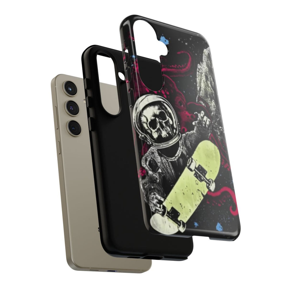 Schedel-Astronaut met Skateboard en Octopus