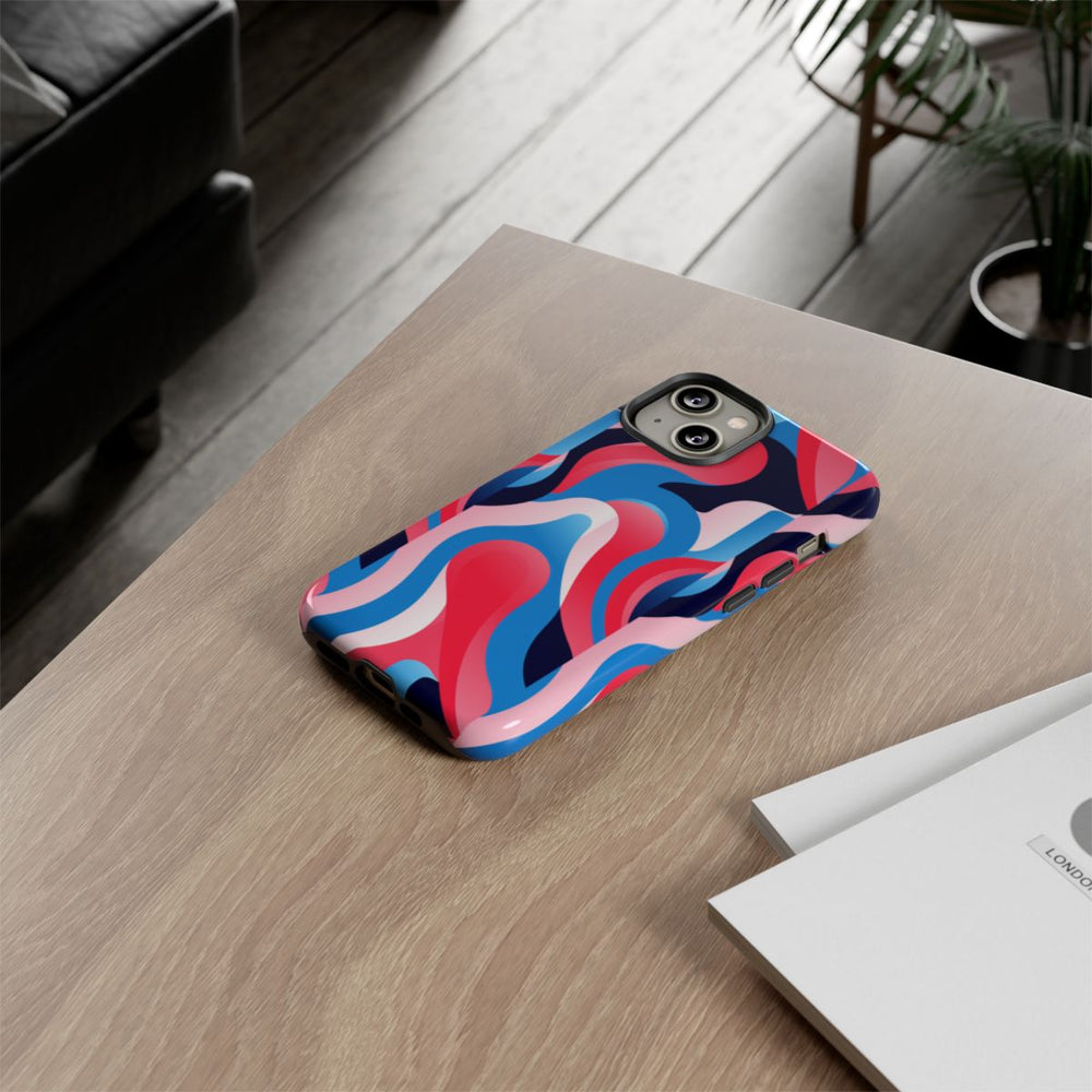 Blauw-Rood Abstract Golvend Patroon