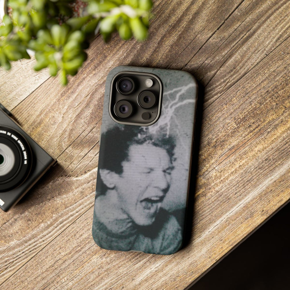Zwart-Wit Portret met Bliksemeffect en Vintage Look