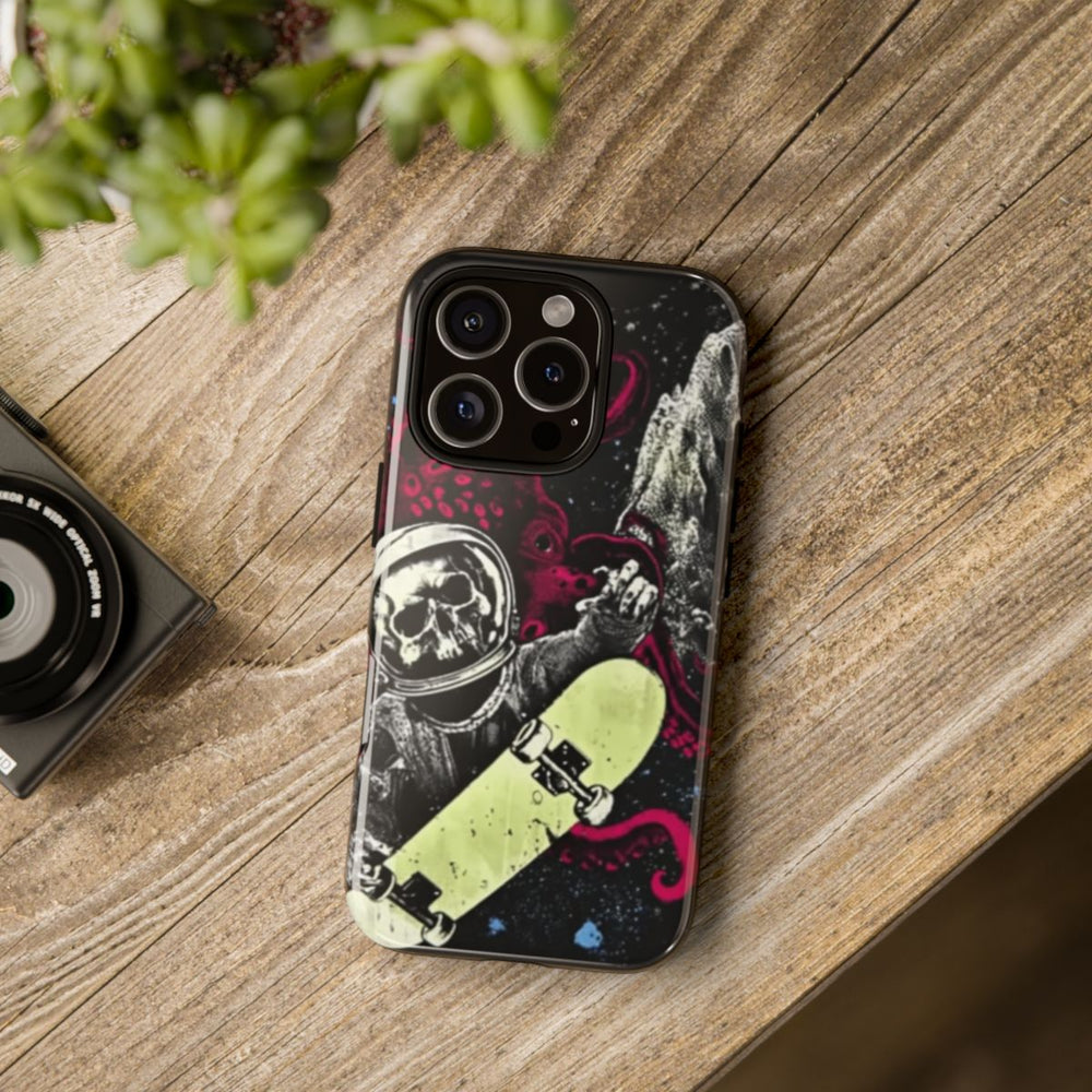 Schedel-Astronaut met Skateboard en Octopus