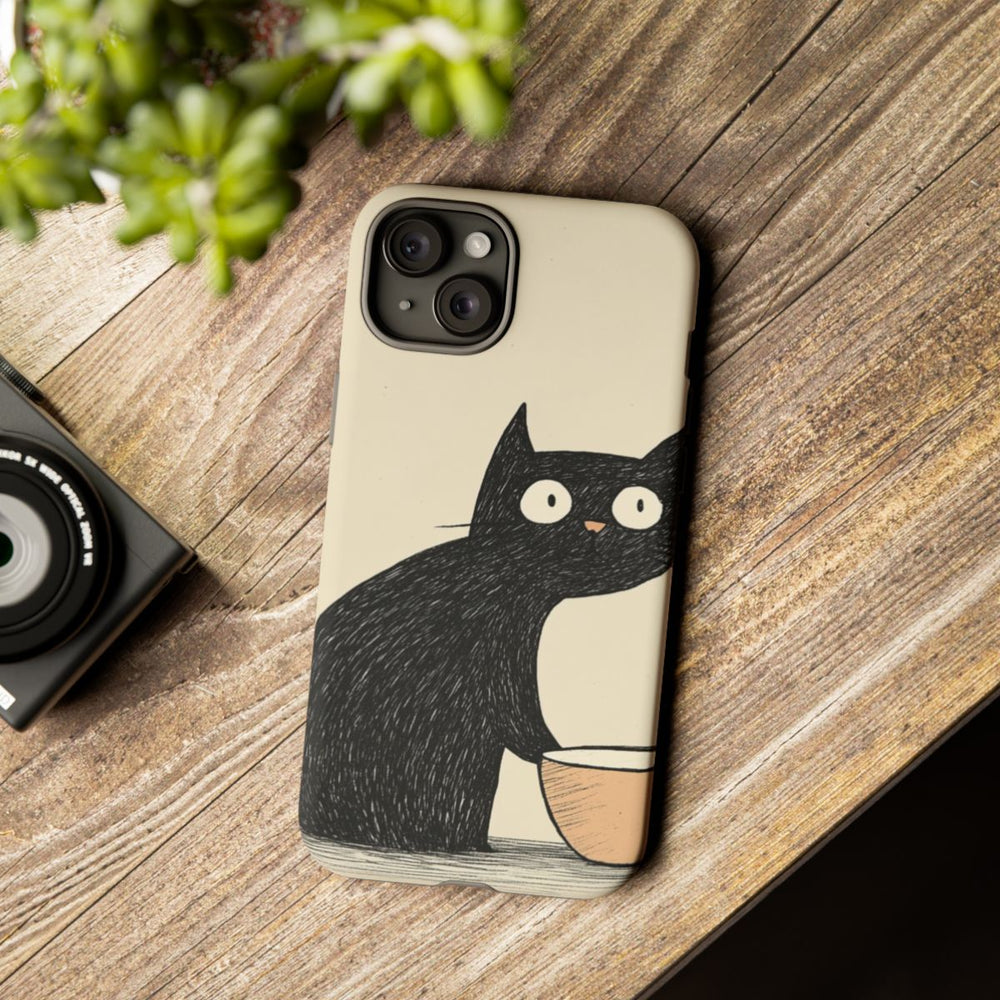 Zwarte Kat met Kom Illustratie
