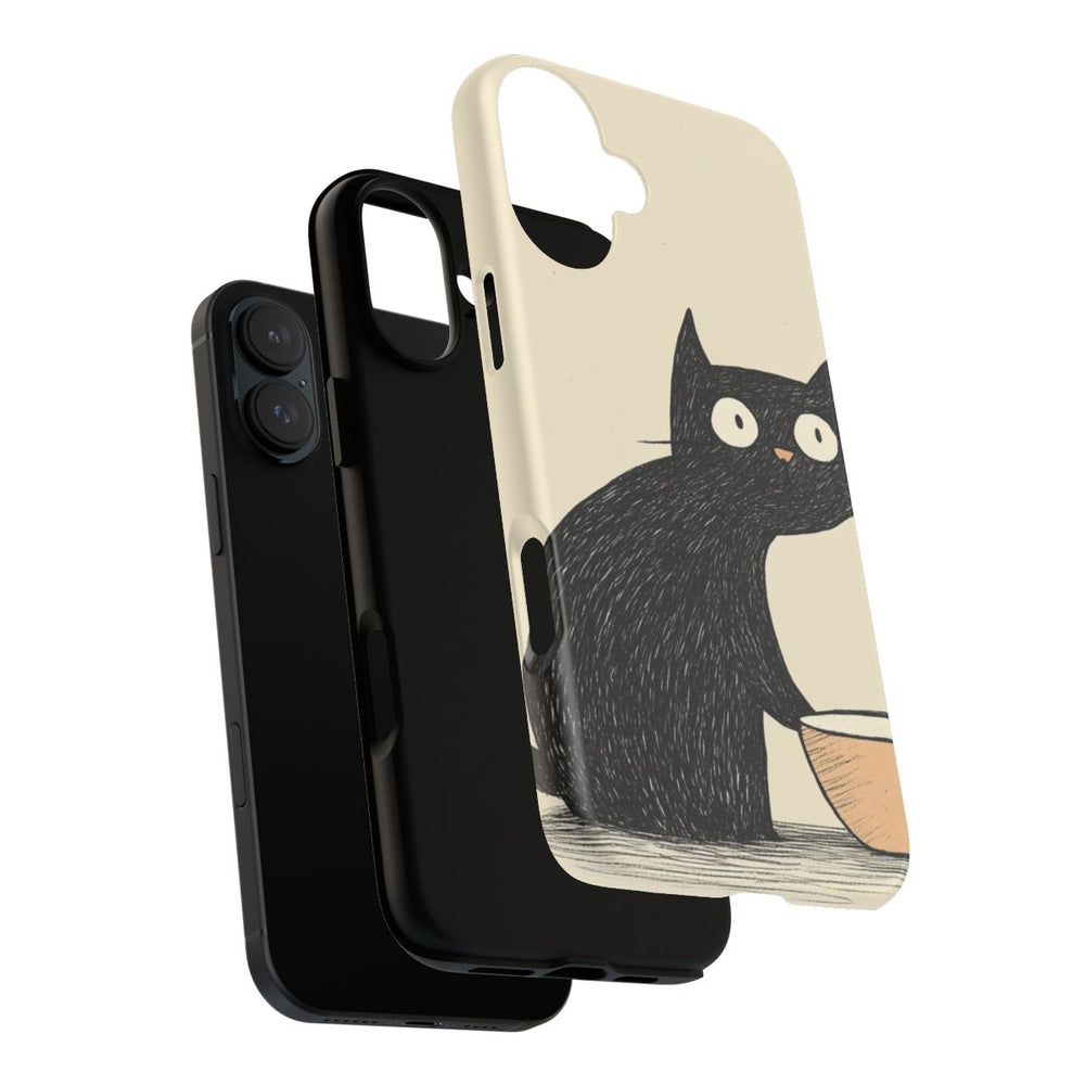 Zwarte Kat met Kom Illustratie