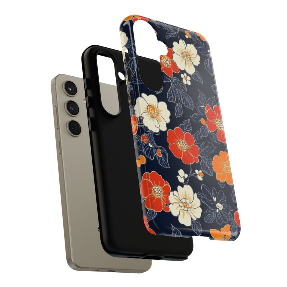 Oranje en Witte Bloemenprint