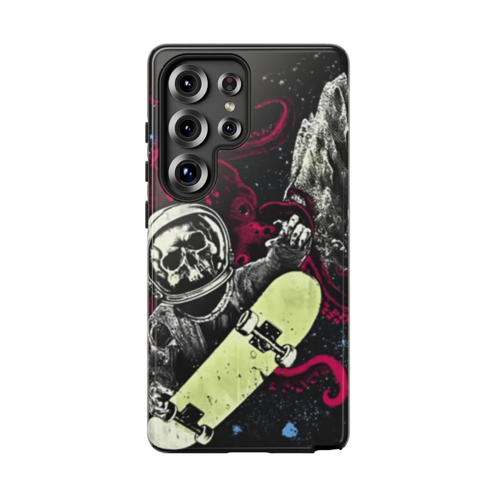 Schedel-Astronaut met Skateboard en Octopus