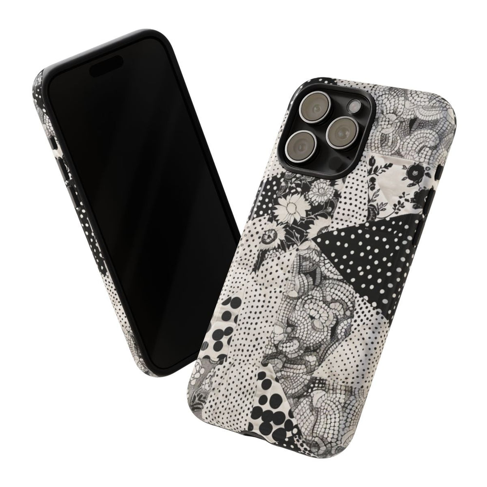Zwart-Wit Patchwork met Bloemen en Stippen