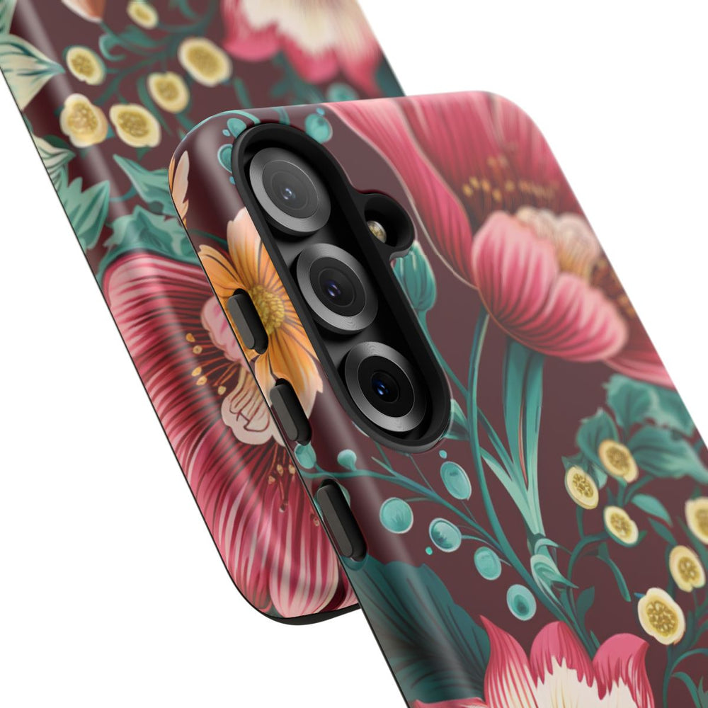Botanisch Bloemenpatroon in Amber en Teal
