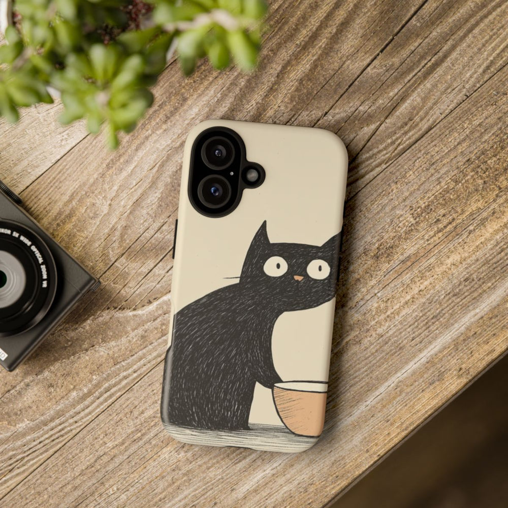 Zwarte Kat met Kom Illustratie