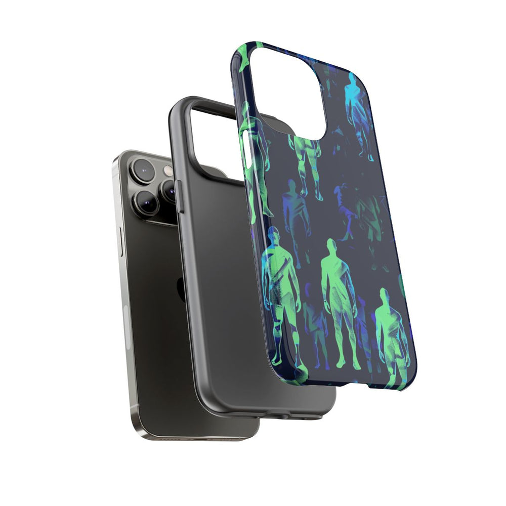 Blauw-Groene Neon Figurenpatroon