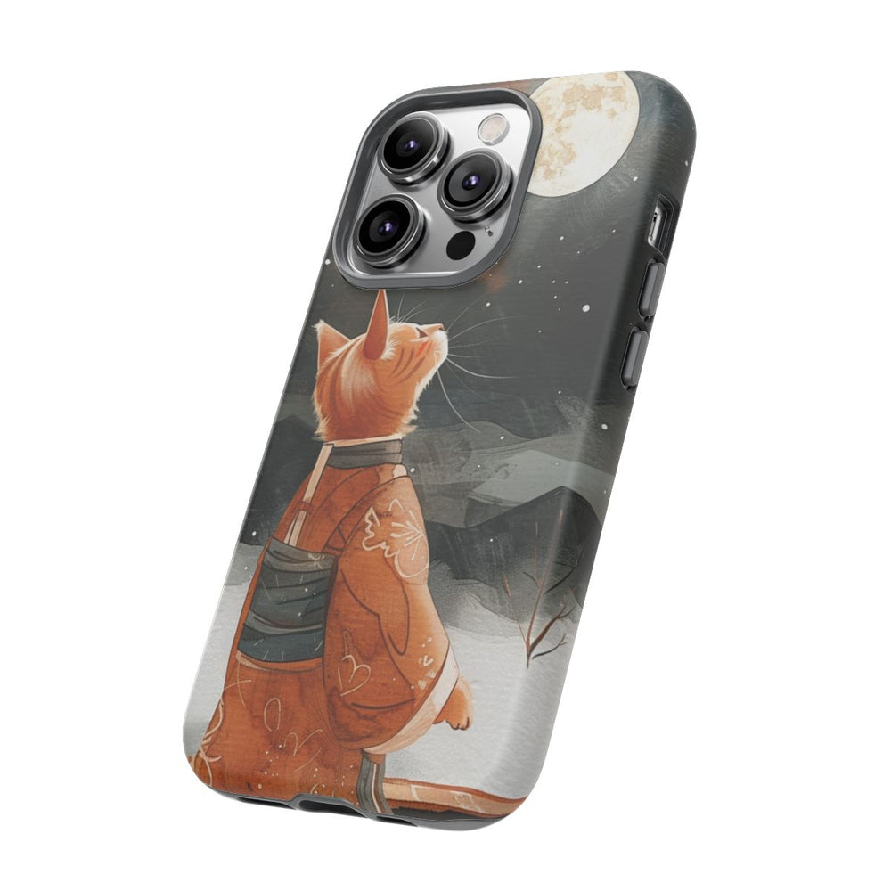 Oranje Kat in Traditionele Gewaad Kijkt naar de Maan