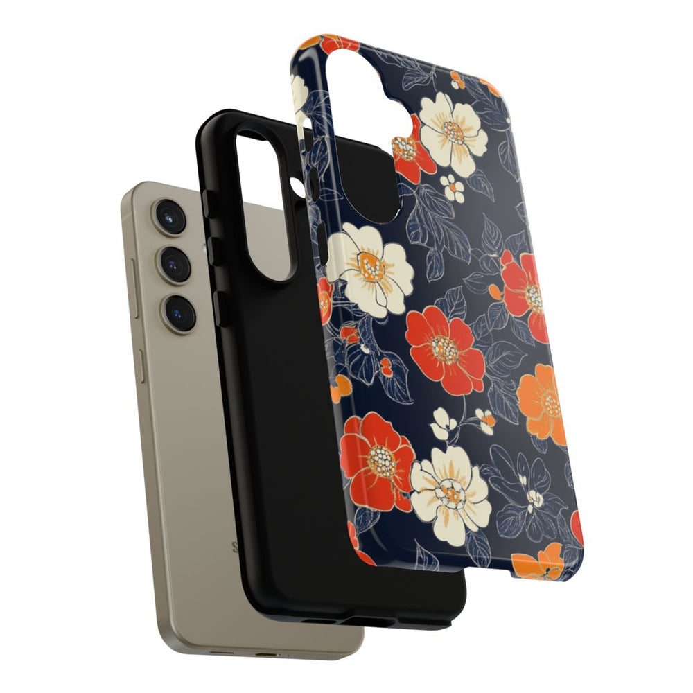 Oranje en Witte Bloemenprint