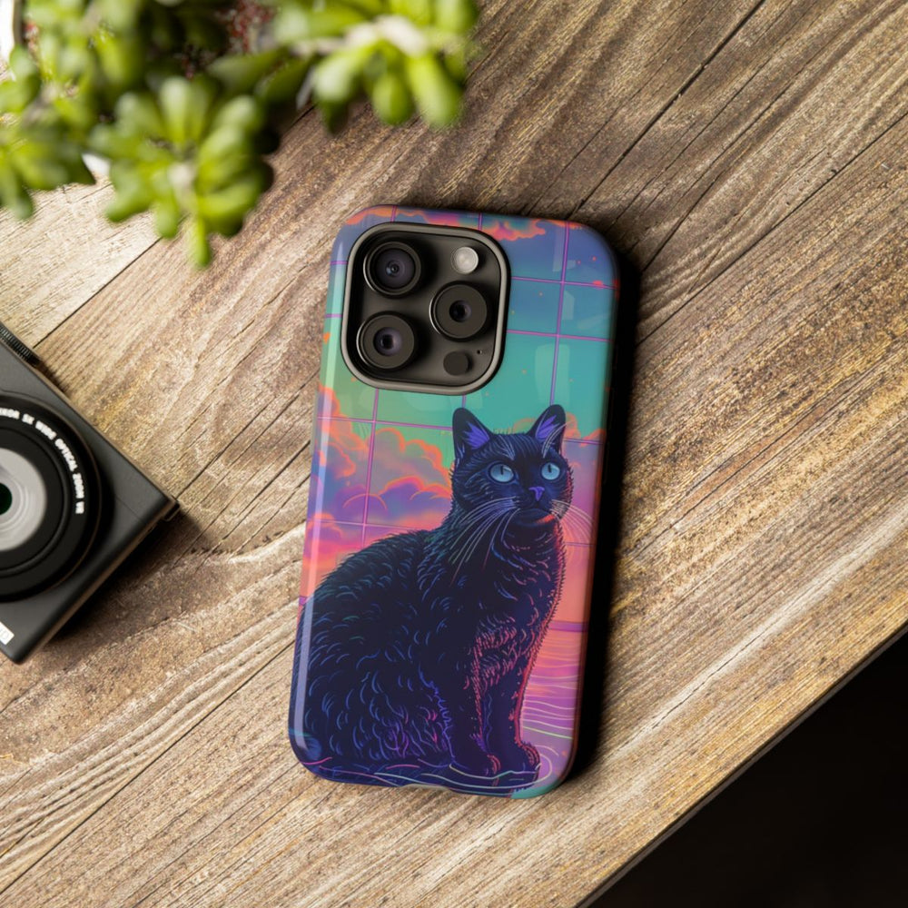 Neon Zwarte Kat met Kleurrijke Luchtreflectie