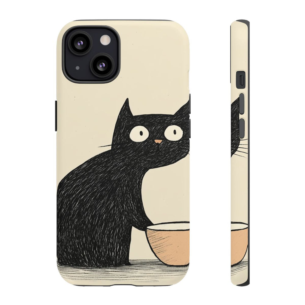 Zwarte Kat met Kom Illustratie