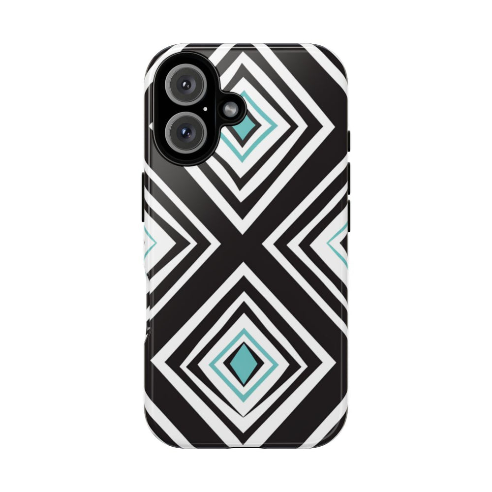 Geometrisch Zwart-Turquoise Diamantpatroon