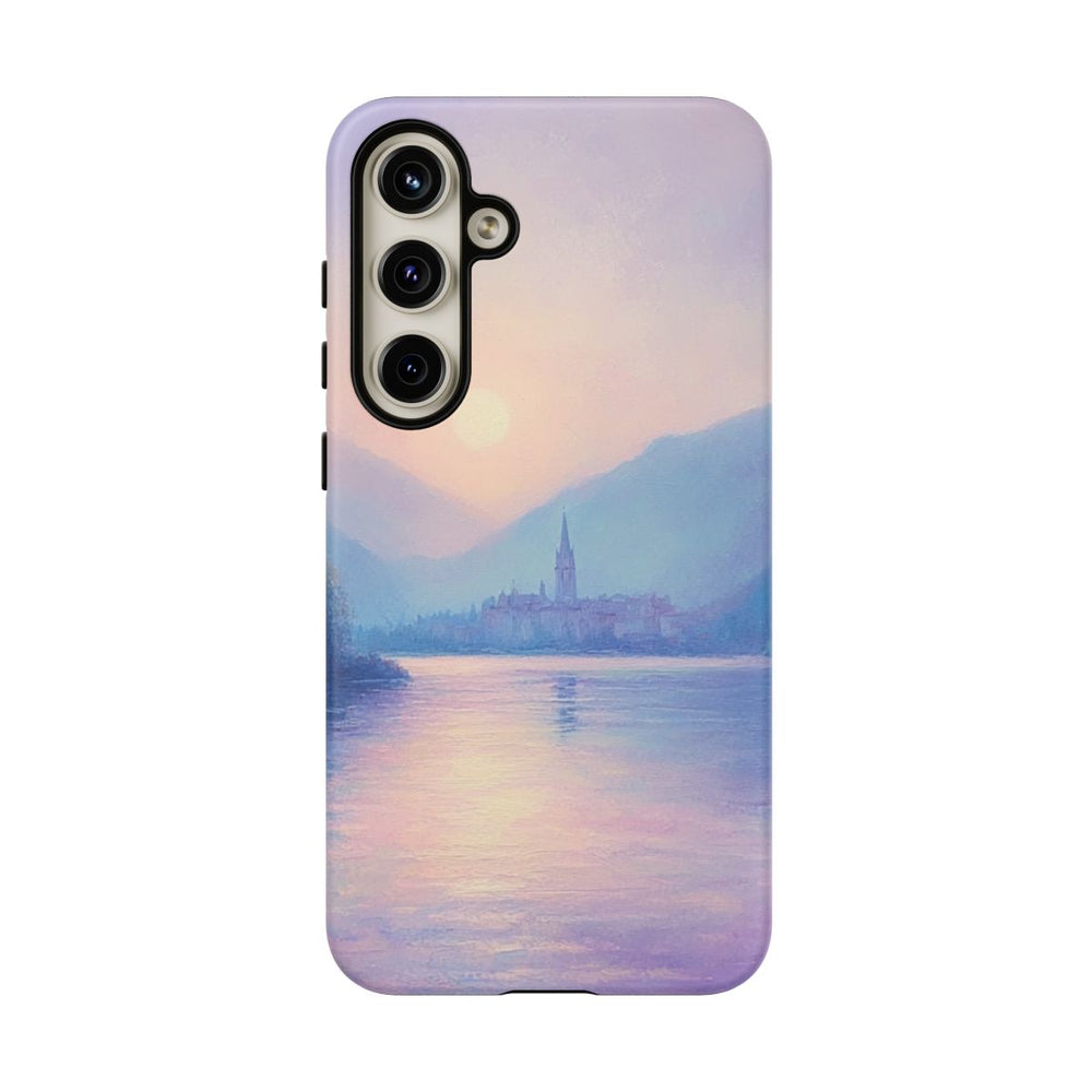 Zonsondergang Boven Mistig Meer en Dorp