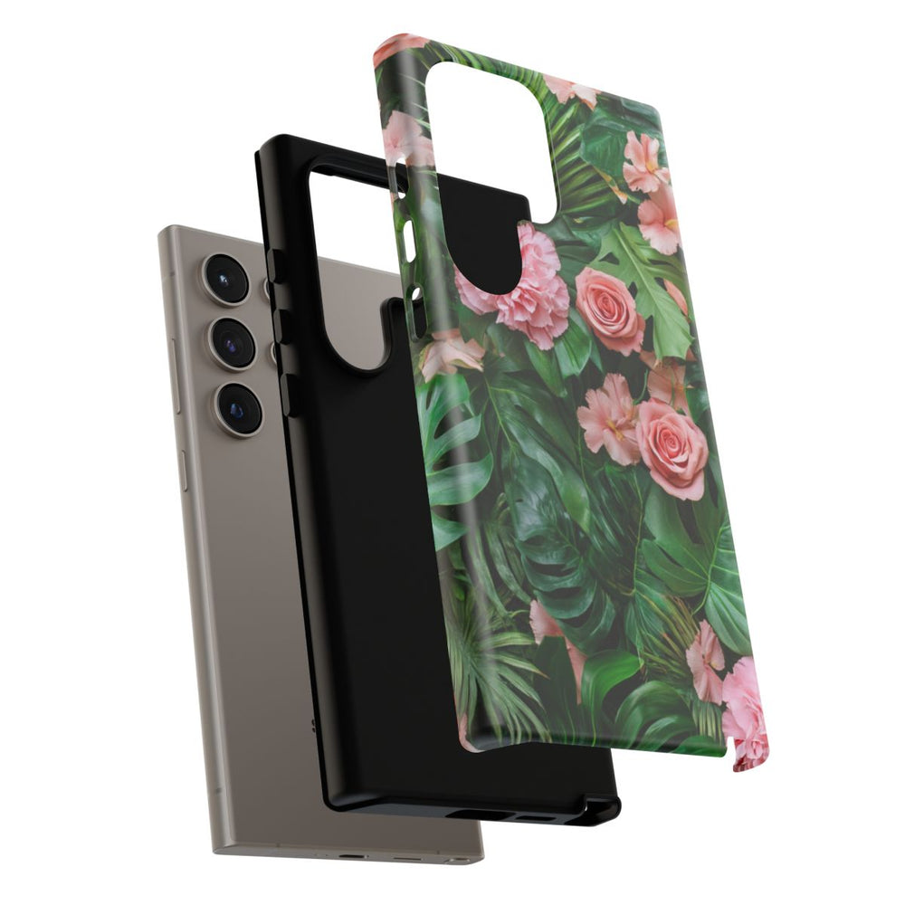 Roze Rozen en Tropische Bladeren Patroon