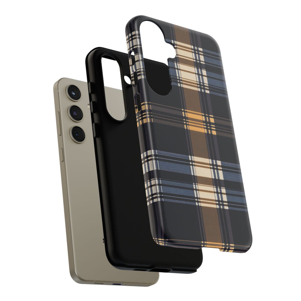 Caramel en Donkerblauw Geruit Patroon