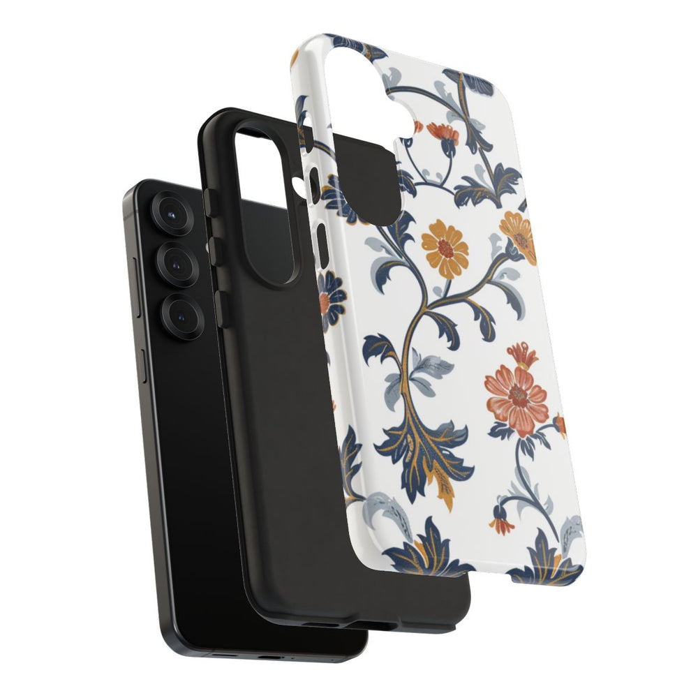 Retro Bloemenpatroon in Blauw en Oranje