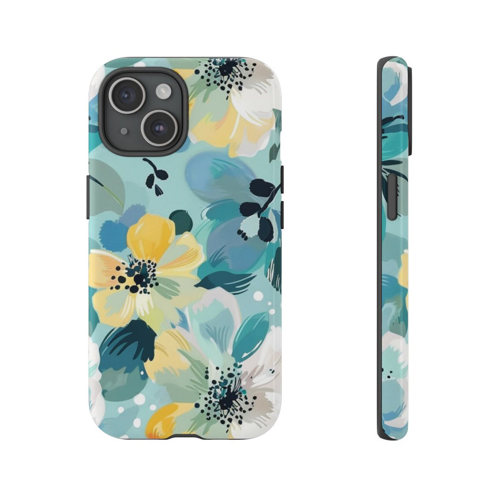 Turquoise Bloemenpatroon met Stippen
