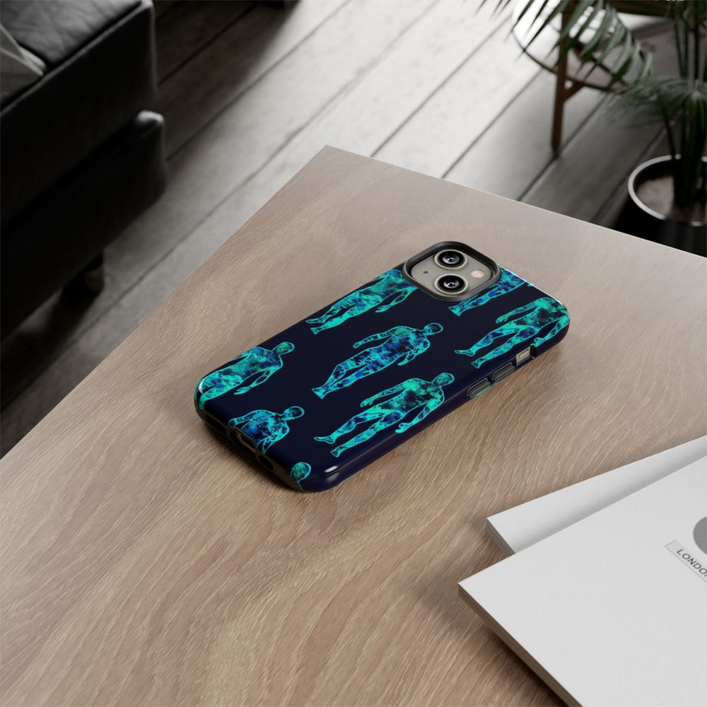 Blauw-Groene Neon Mensfiguren Patroon