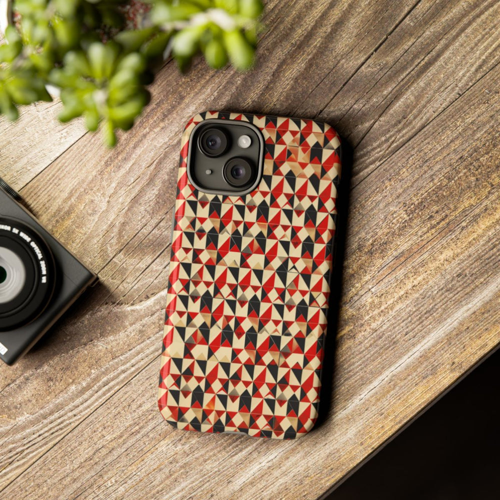 Geometrisch Abstract Patroon in Rood en Zwart