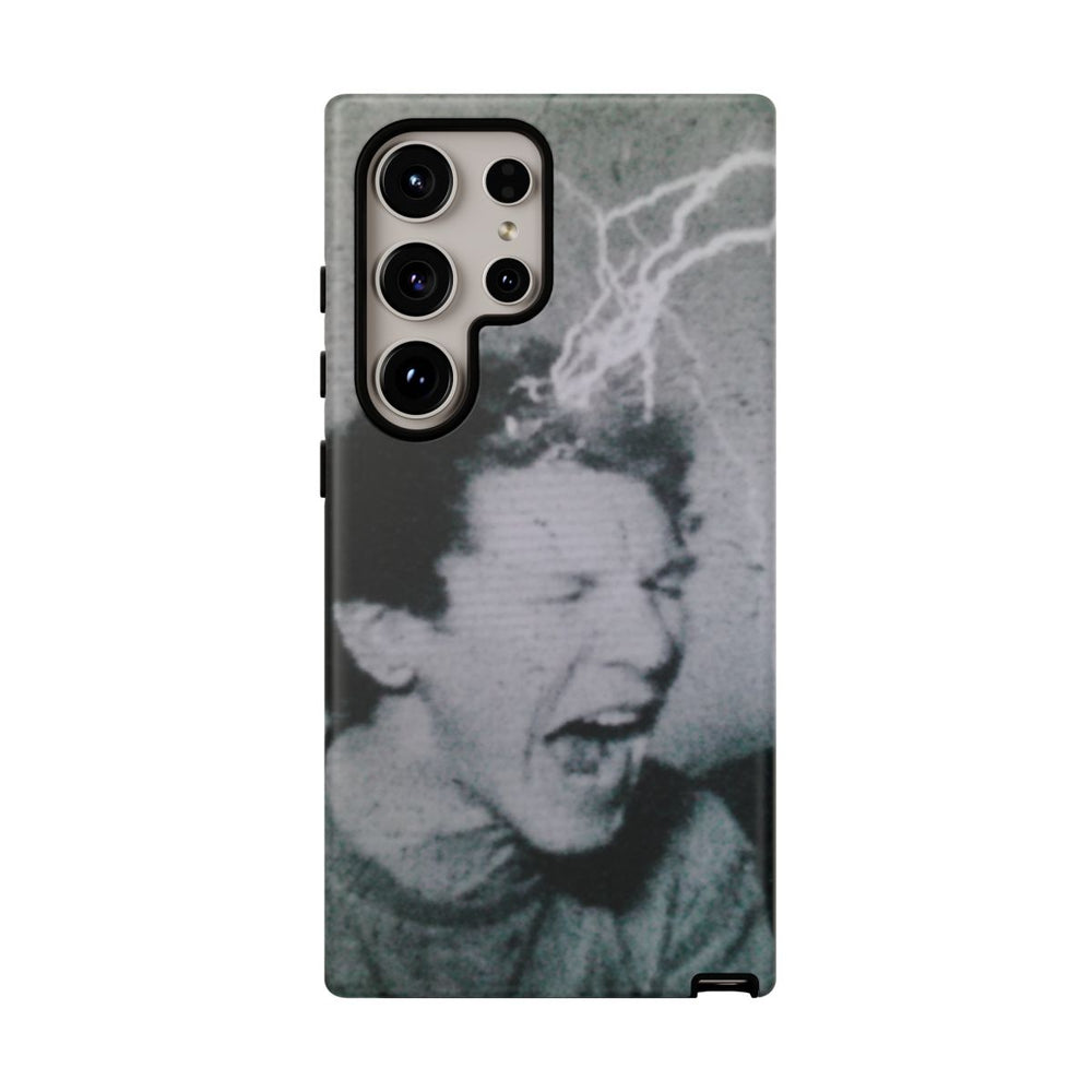 Zwart-Wit Portret met Bliksemeffect en Vintage Look