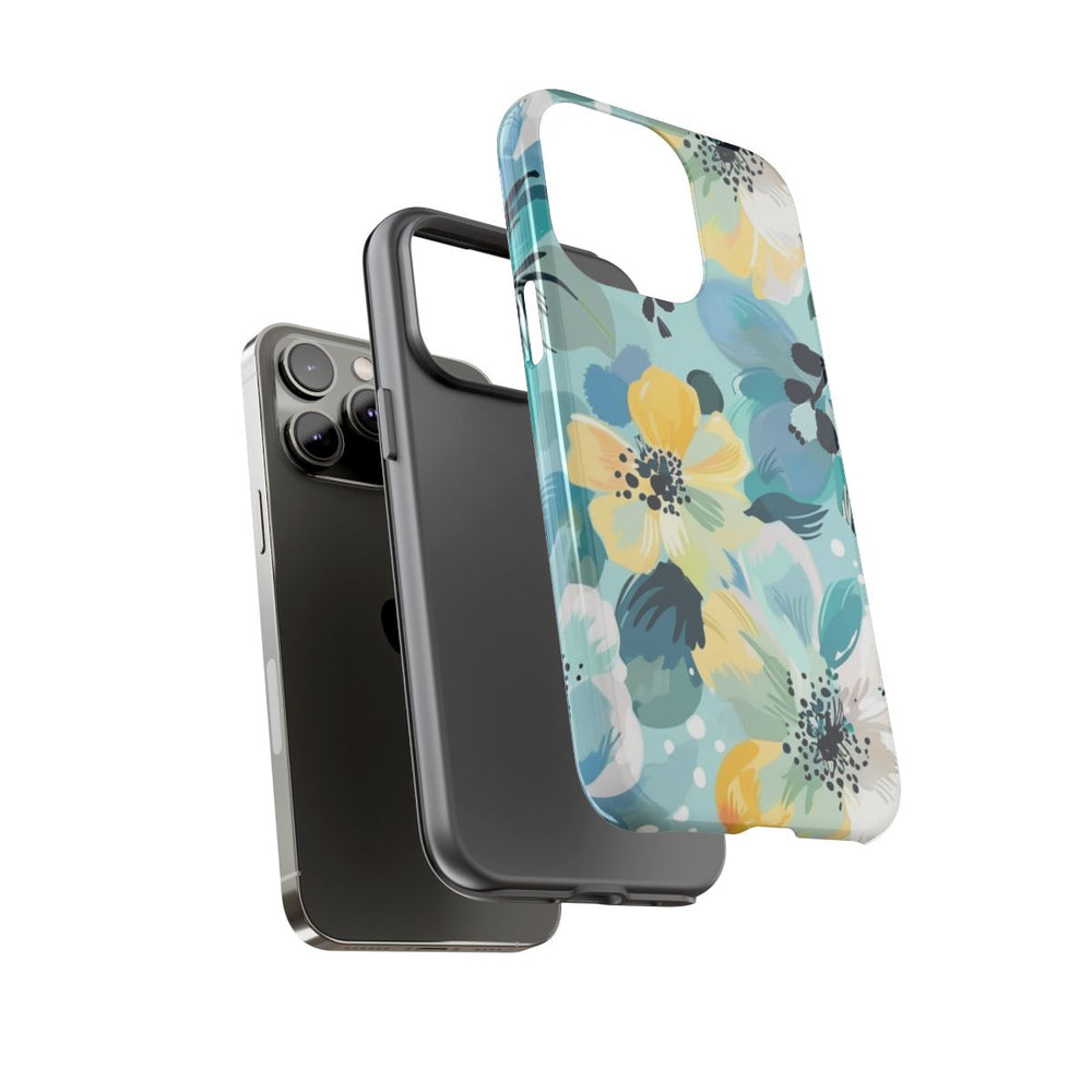Turquoise Bloemenpatroon met Stippen