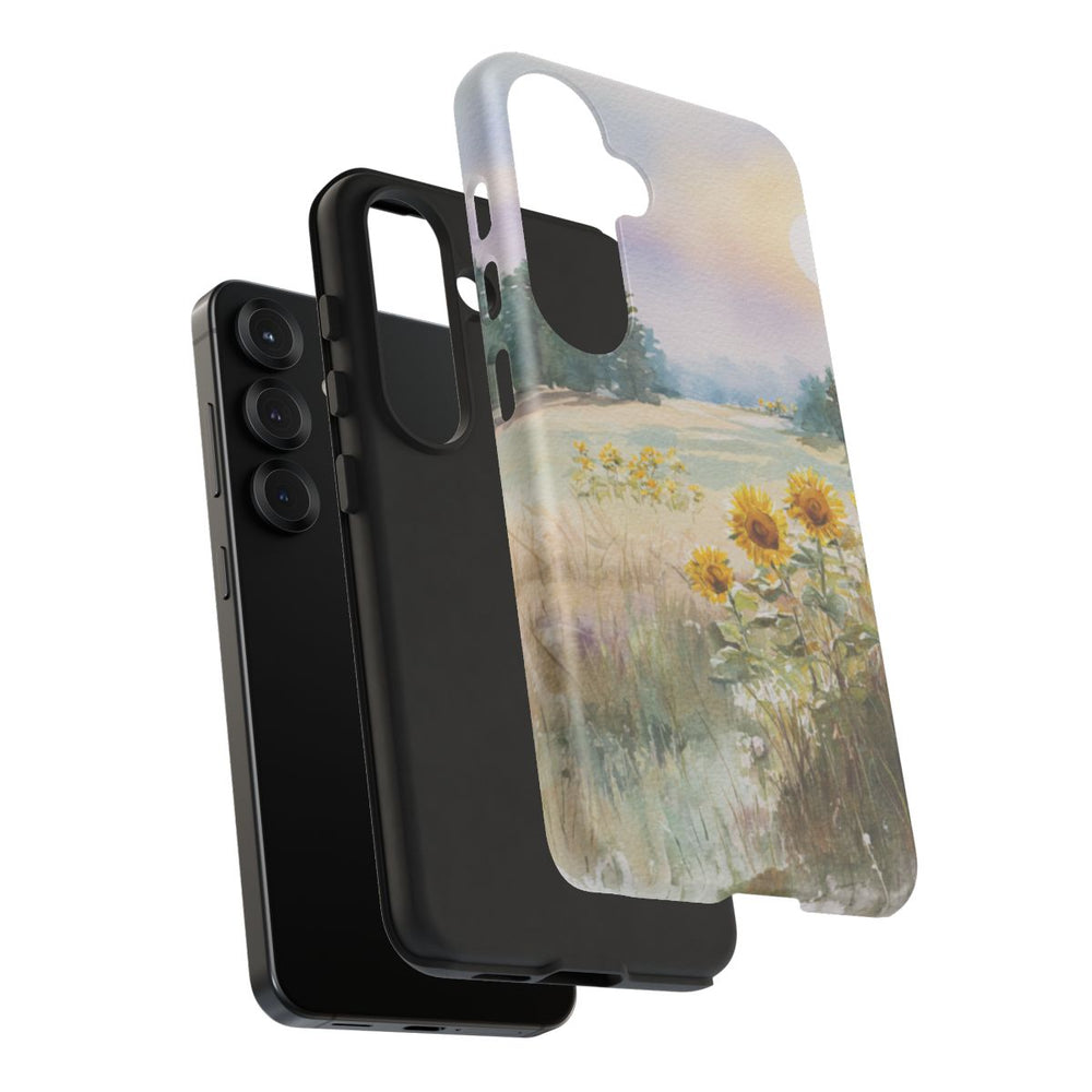 Zonnebloemen in een Pastelkleurig Landschap