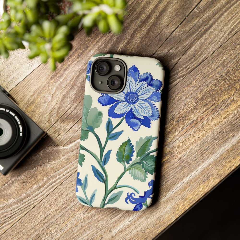 Blauw Waterverf Bloemenpatroon