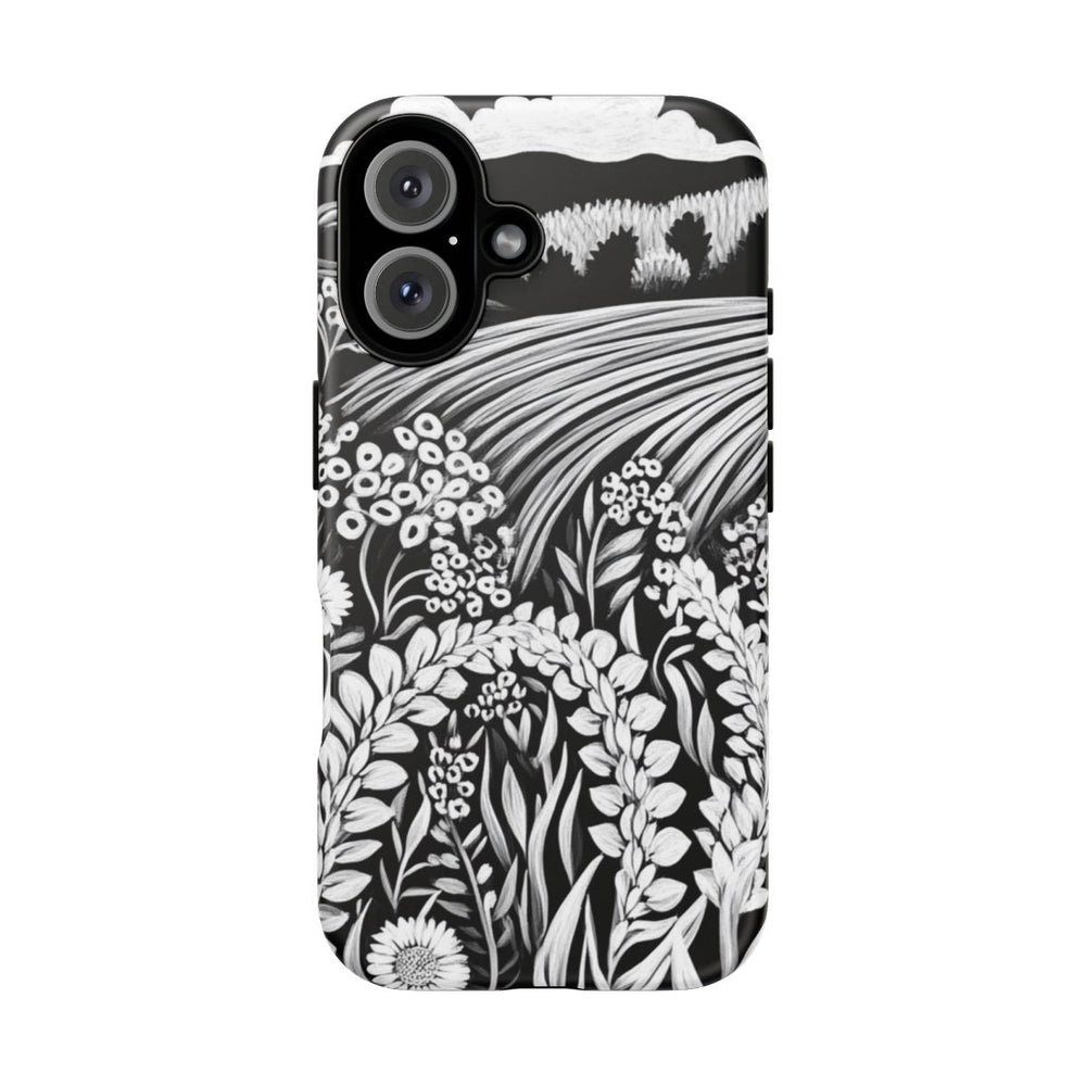 Zwart-Wit Folklore Bloemenlandschap