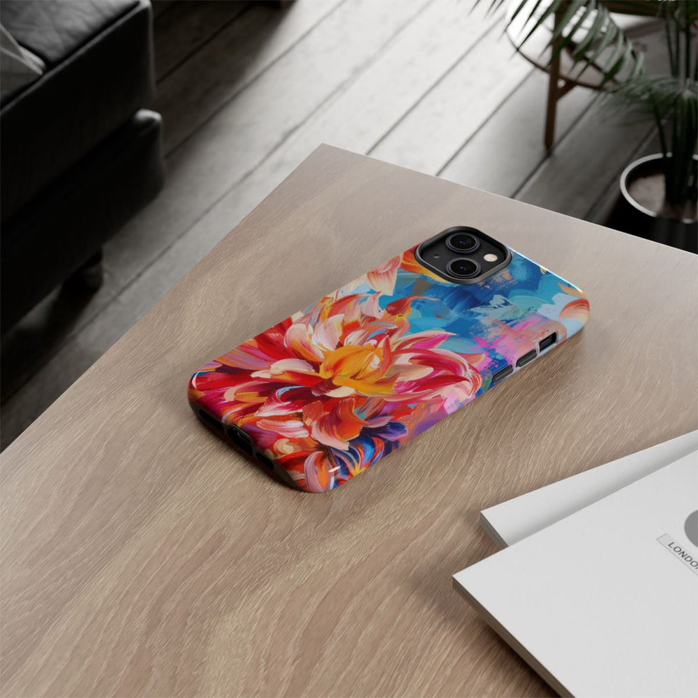 Levendige Dahlia Bloemen op Blauwe Abstracte Achtergrond