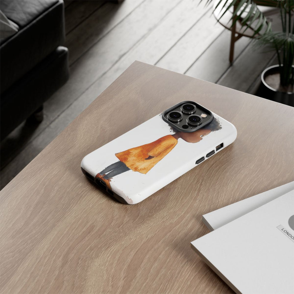 Minimalistische Waterverf Meisje met Oranje Jurk