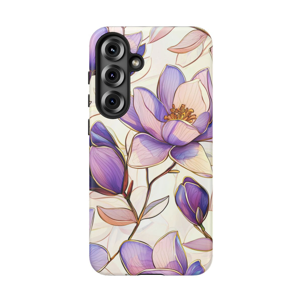 Paarse Magnolia’s in Glas-in-loodpatroon