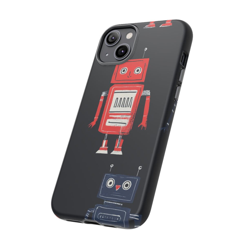 Retro Robotpatroon in Rood en Blauw