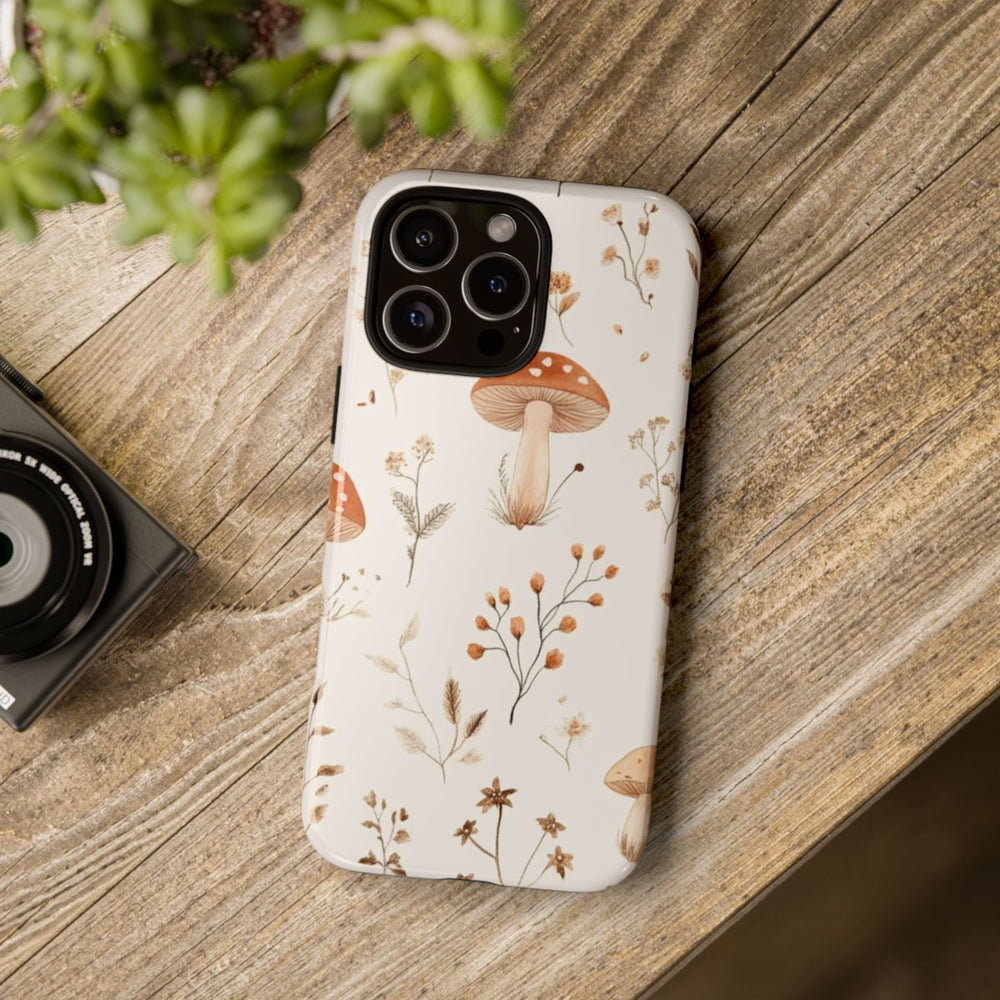Bruine en Beige Paddenstoelen met Bloemrankenpatroon