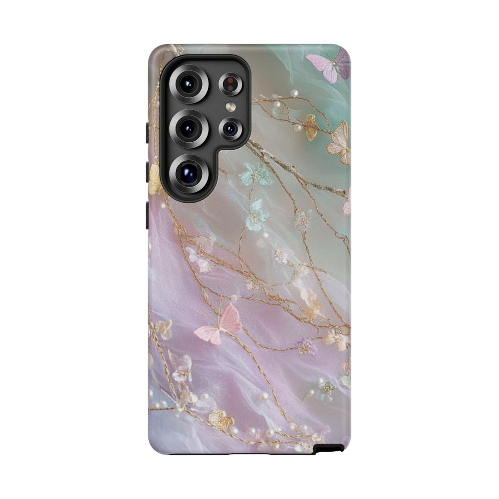 Iridescerende Pastelvlinders en Rankmotief