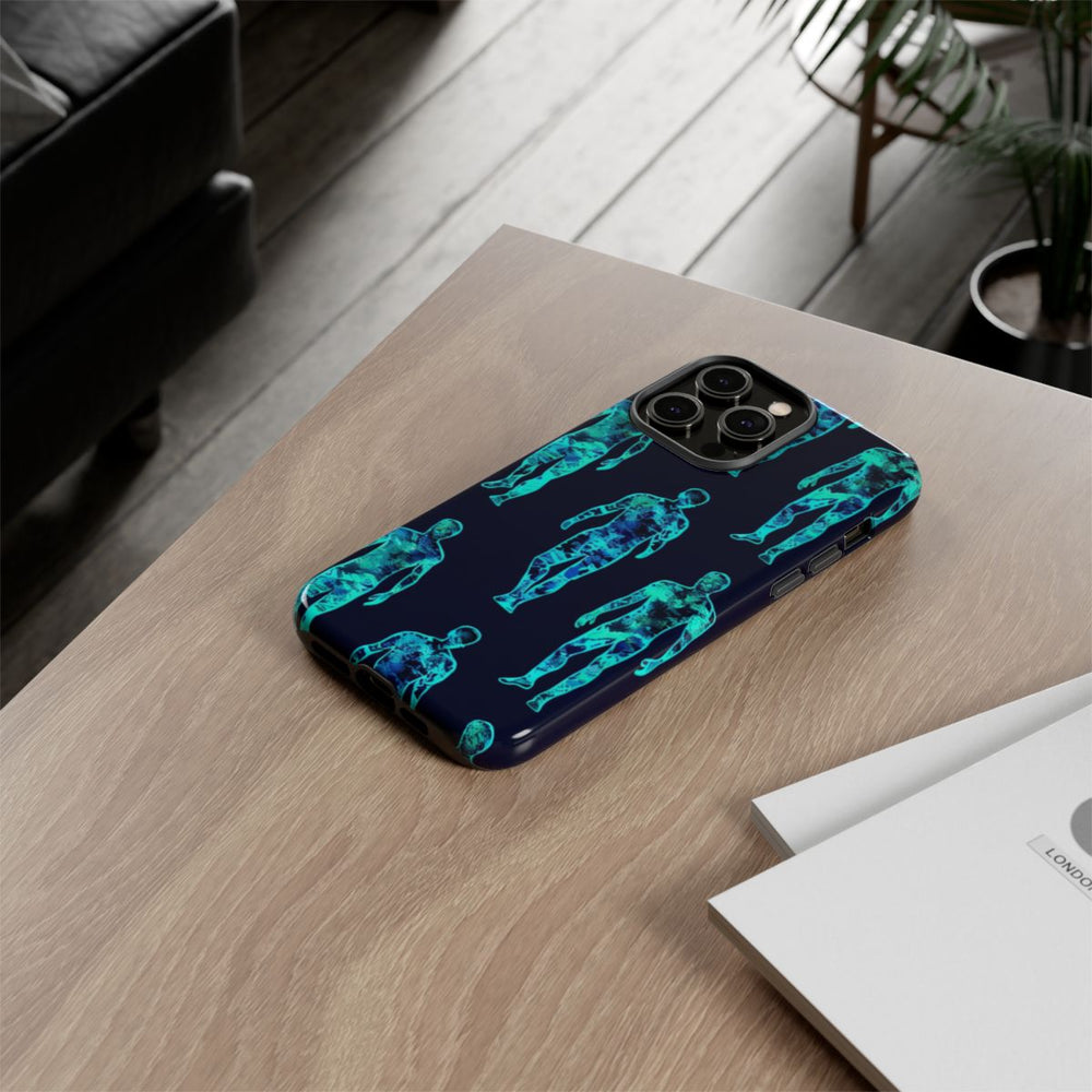Blauw-Groene Neon Mensfiguren Patroon